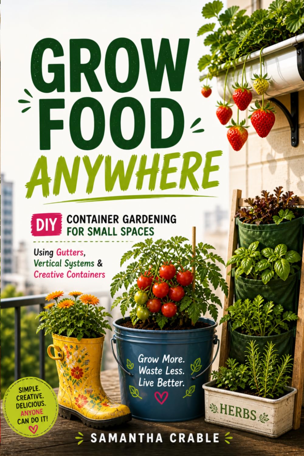 Grow Food Anywhere: DIY Container Gardening for Small Spaces: No Yard Needed Using Buckets, Gutters, Vertical Systems & Creative Planters
