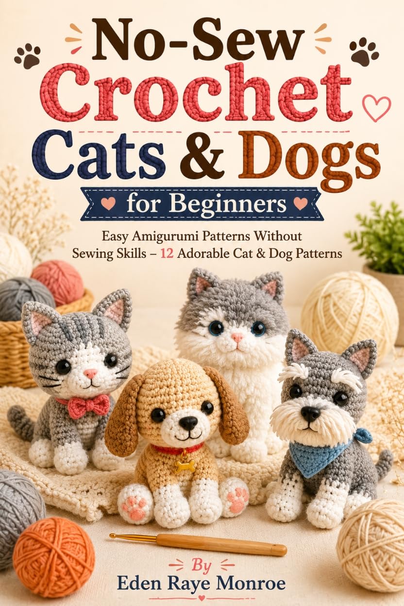 No-Sew Crochet Cats & Dogs for Beginners: Easy Amigurumi Patterns Without Sewing Skills – 12 Adorable Cat & Dog Patterns