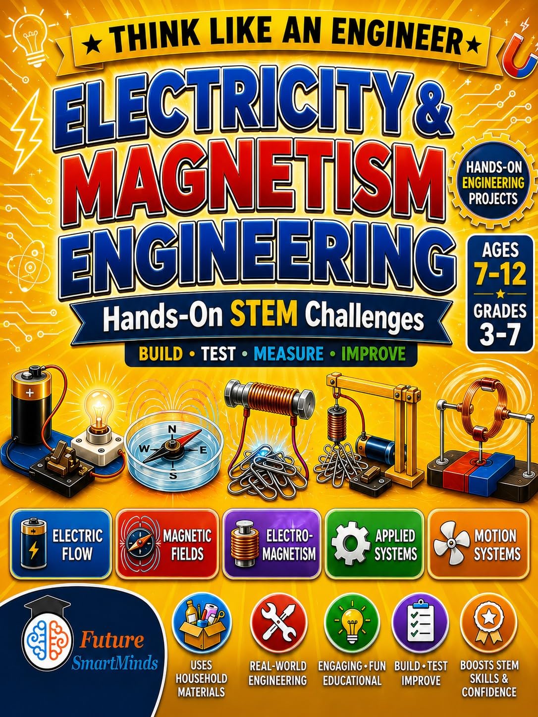 Electricity and Magnetism Engineering: Hands-On STEM Projects for Kids Ages 7–12: Build, Test, Measure, and Improve Electric Circuits, Magnetic ... Cranes, and Motors (Think Like an Engineer)