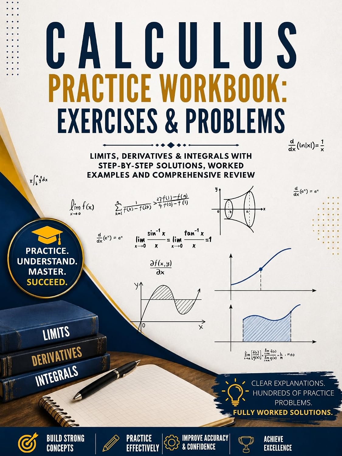 Calculus Practice Workbook: Exercises & Problems: Limits, Derivatives & Integrals with Step-by-Step Solutions, Worked Examples and Comprehensive Review (Calculus Simplified Book 2)